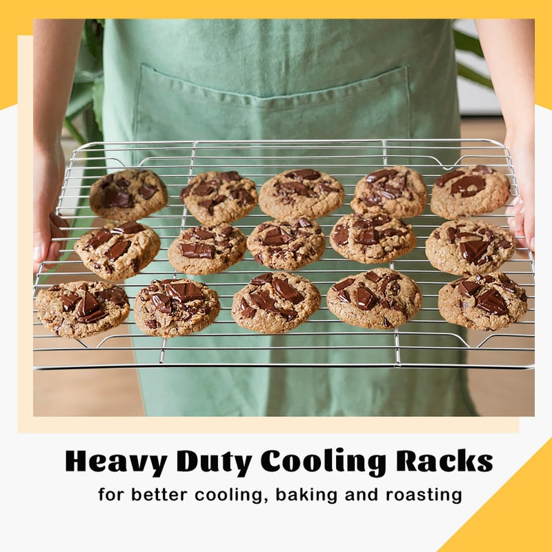 P&P CHEF Cooling Baking Rack Pack of 2, Stainless Steel Cooling Racks for Cooking Baking Roasting Grilling Drying, Dense Wires & Smooth Edge, Easy to clean, Silver, 15.3" x 11.25" - Image 5
